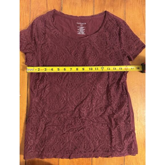 Van Heusen Shirt Womens Short Sleeve Top with Front Lace, Size Large - Picture 5 of 6